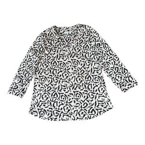 CHICO'S ULTIMATE TEE V-NECK 3/4 LENGTH SLEEVES BLACK AND CREAM SIZE 1 NWOT